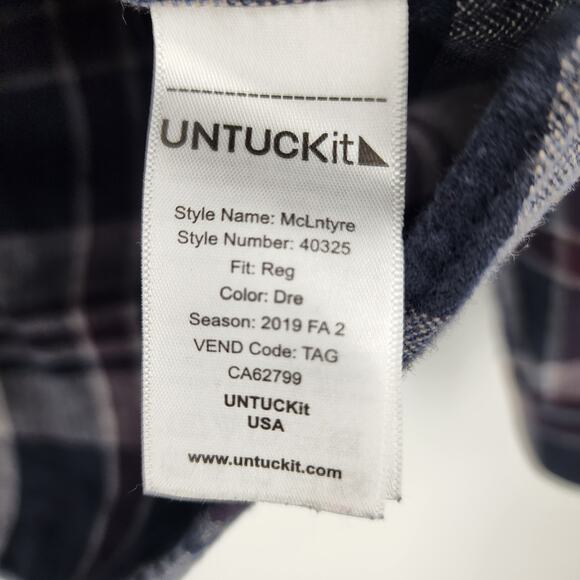 Untuckit McIntyre Flannel Windowpane Plaid Button Up L/S Shirt Men Size Large - Picture 3 of 6